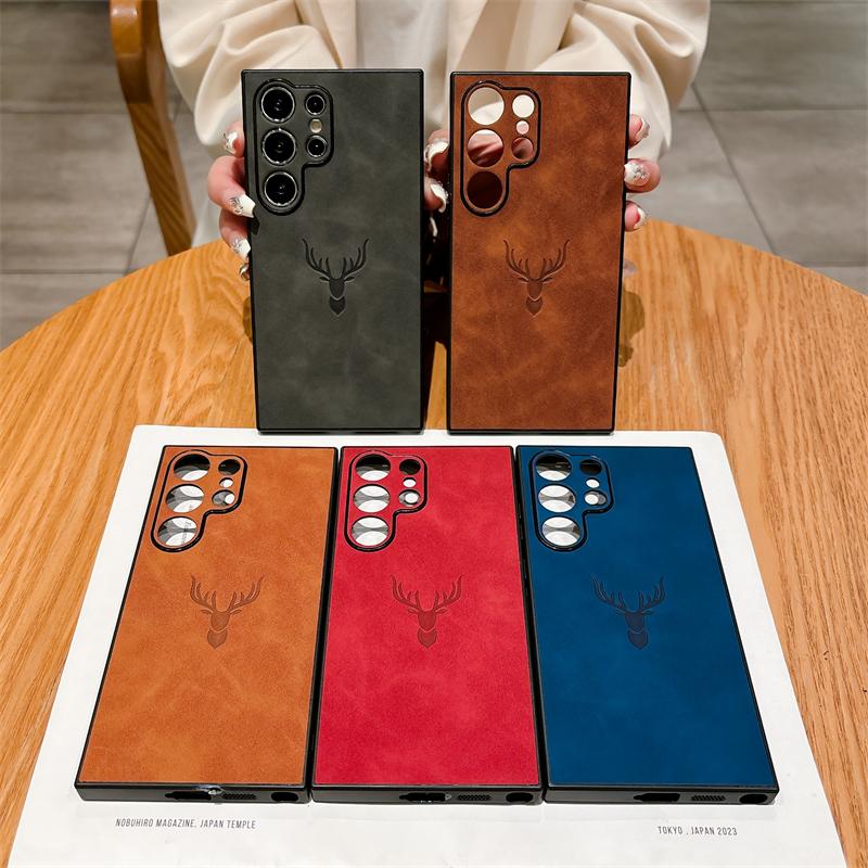For Samsung S25 S21 S22 S23 FE S24 Ultra Plus Soft Leather Deer Head Back Cases For Galaxy A56 A36 A26 A16 A55 A54 A53 A34 Cover