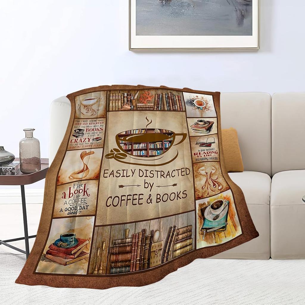 Book Lovers Flannel Fleece Throw Blanket, Literary Gift for Readers, Cozy Reading Decor for Chair Bed, Librarian Themed Blanket