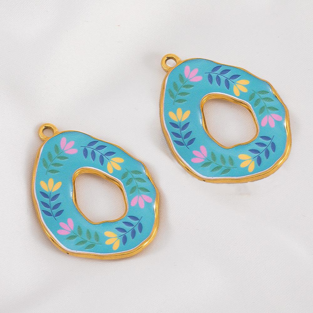 2pcs Stainless Steel Pendants Gold Plated Multicolor Flower Pattern Natural Scenery Printed Charm for DY Necklace Jewelry Making