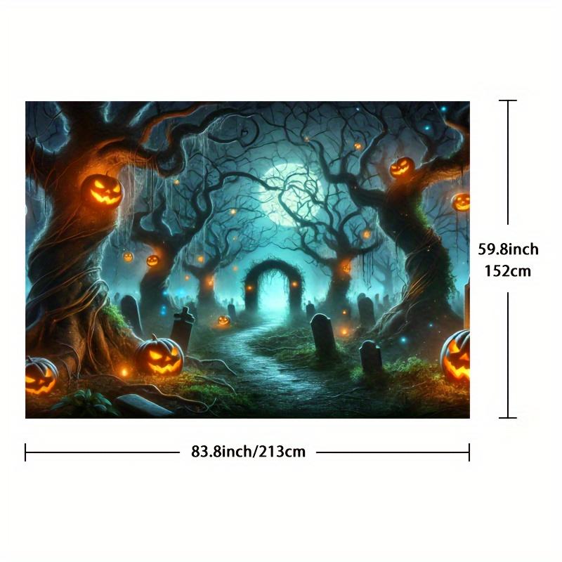 1Pcs Halloween Photography Background Cloth, Pumpkin Lanterns and Twisted Trees in the Mysterious Forest