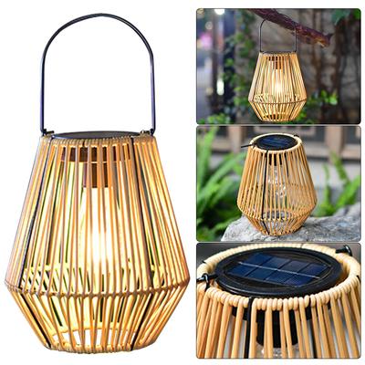 Rattan Solar Lantern IP65 Waterproof Hanging/Standing Outside Big Rattan Solar Light with Handle for Garden Patio Courtyard Lawn