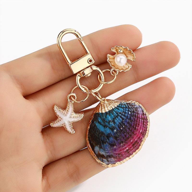 1PC Starfish Shell Fashionable Keychain Creative Keyring Pendant Naturally Conch Bag Charm Asymmetric Shell
