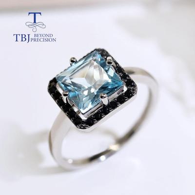 Anello con topazio azzurro naturale Anello quadrato da 8 mm con vera pietra preziosa Anello semplice Gioielleria raffinata in argento sterling 925 da donna dal design quotidiano