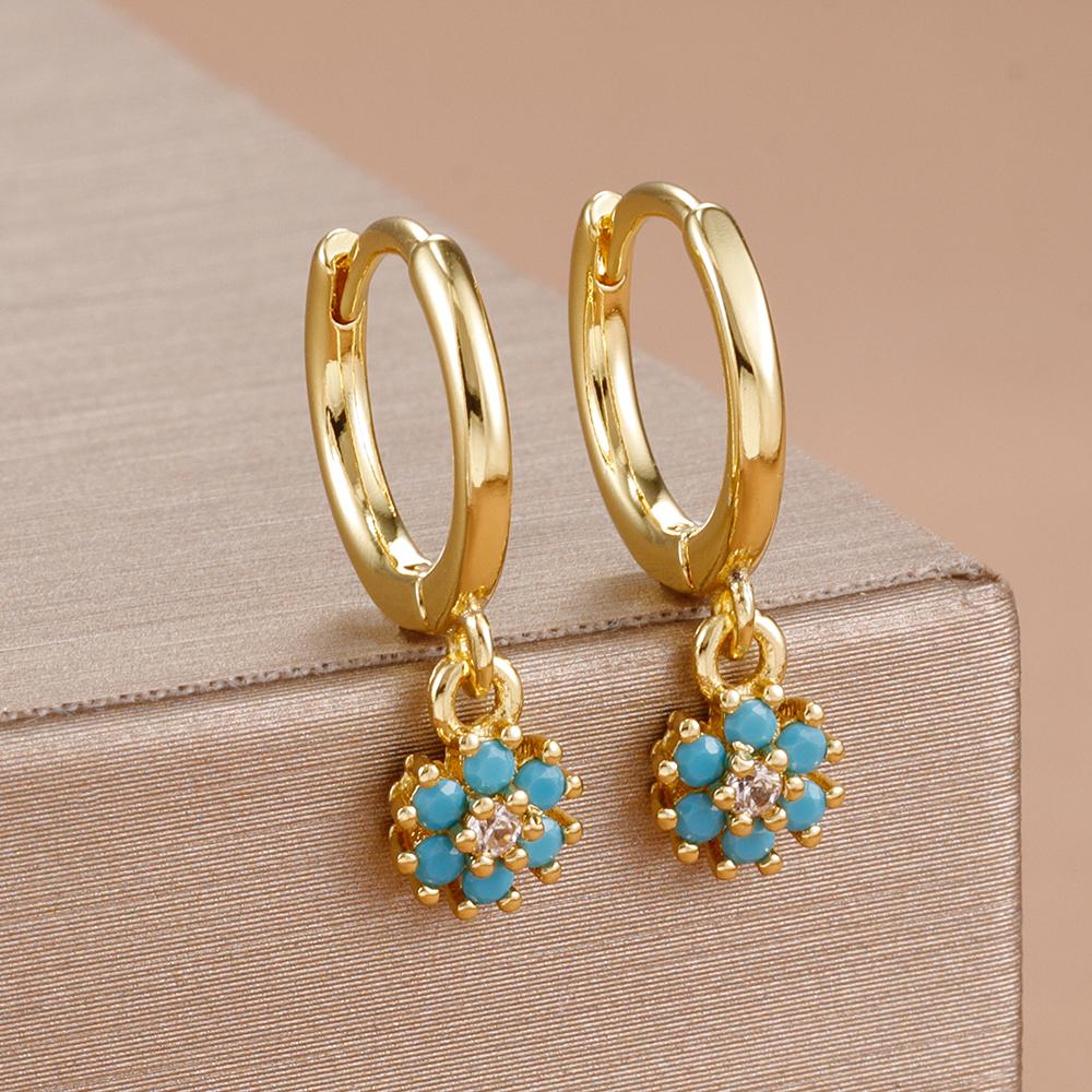 Exquisite Multicolor Crystal Flower Hoop Earrings for Women Girl Stainless Steel Fashion Korean Wedding Romantic Jewelry Gifts