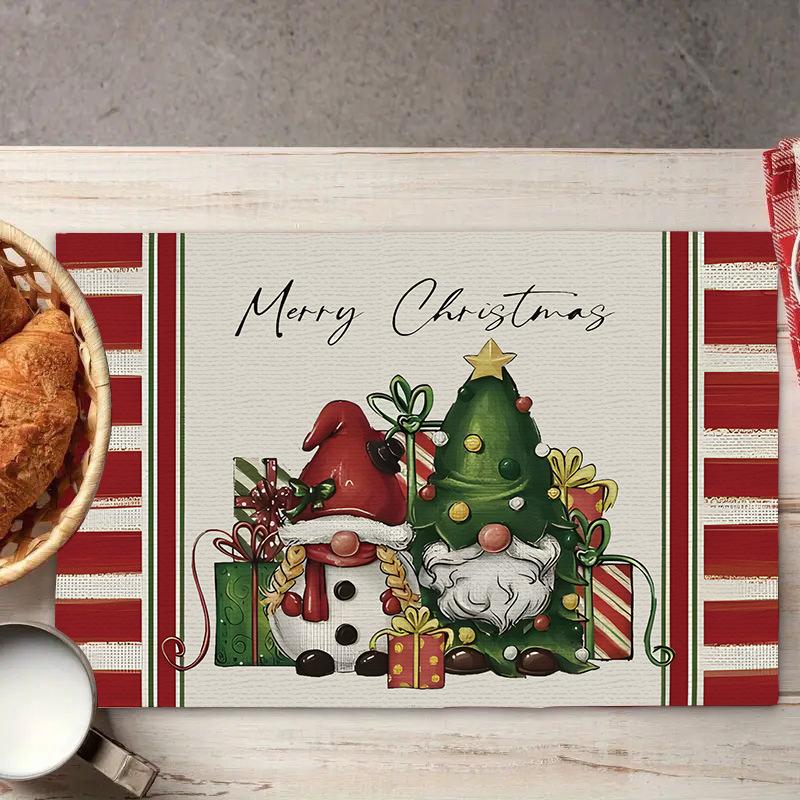 Weihnachts-Platzsets Baum-Muster Tischsets Hitzebeständige Leinen-Platzsets für Esszimmer- und Küchendekor für Festtagsmahlzeiten, Zusammenkünfte, Partytisch