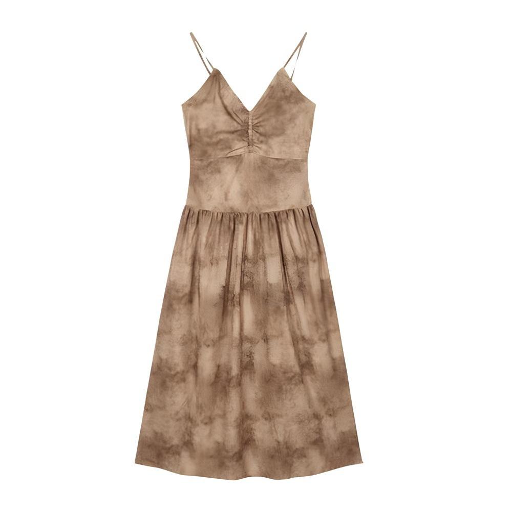 Neck V-neck dress, sexy A-shaped skirt, women's summer retro new waist and thin vacation fashion suspender skirt