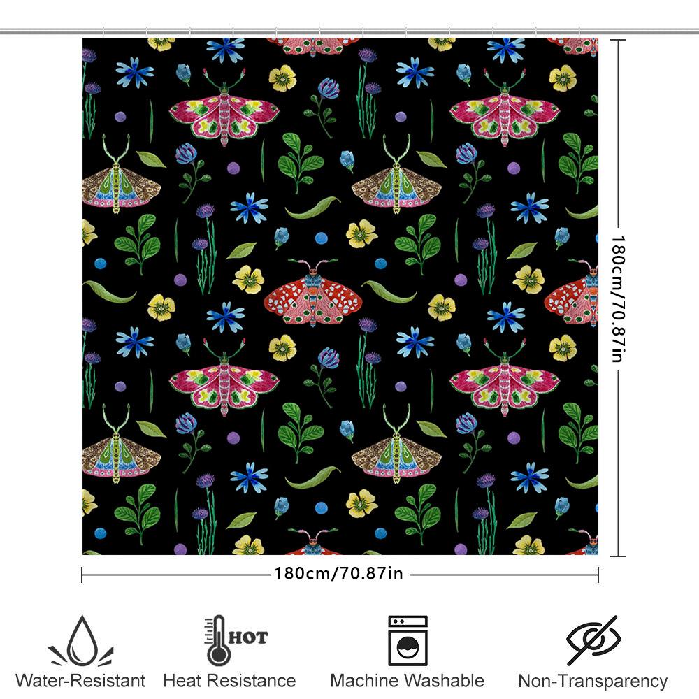 Brightly Patterned Shower Curtain With Butterflies Flowers Decorative Bathroom Hanging Liner For Home Use