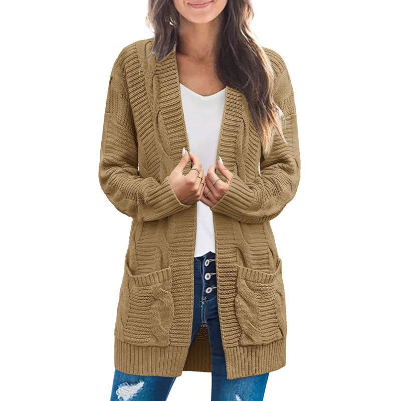 Women S Long Cable Knit Open Front Cardigan Sweater With Pockets