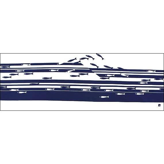 Dyed Anbo Tenugui ``Kawazakana Navy Blue Genuine dyed 100% cotton Tokuoka Made in Japan 35cm x 100cm