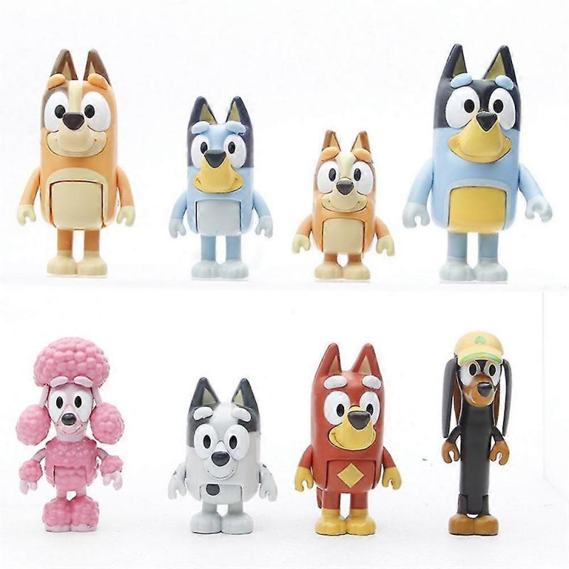 8pcs Bluey And Friends Poseable Action Figures Toys Desktop Ornament Gifts For Girls Boys