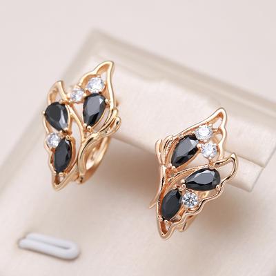 Abstract Butterfly Earrings For Women Black Natural Zircon With  Rose Gold Color High Quality Daily Fine Jewelry