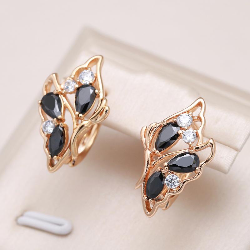 Abstract Butterfly Earrings For Women Black Natural Zircon With  Rose Gold Color High Quality Daily Fine Jewelry