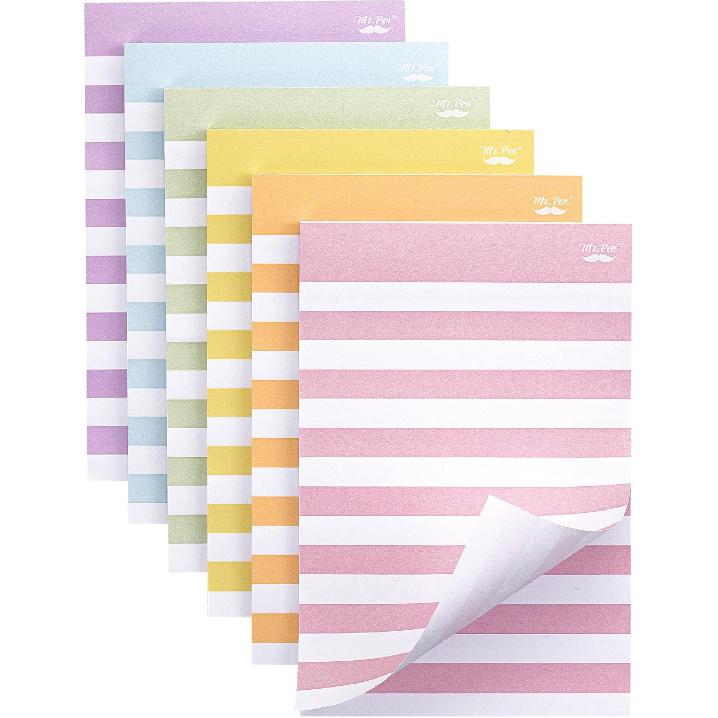 Mr. Pen Lined Sticky Notes 4x6, 6 Pads, 45 Sheets, Assorted Colors Medium