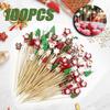 12CM Christmas Halloween Disposable Bamboo Fruit Sticks Snowflake Christmas Tree Santa Claus Fruit Sticks Christmas Decorations
