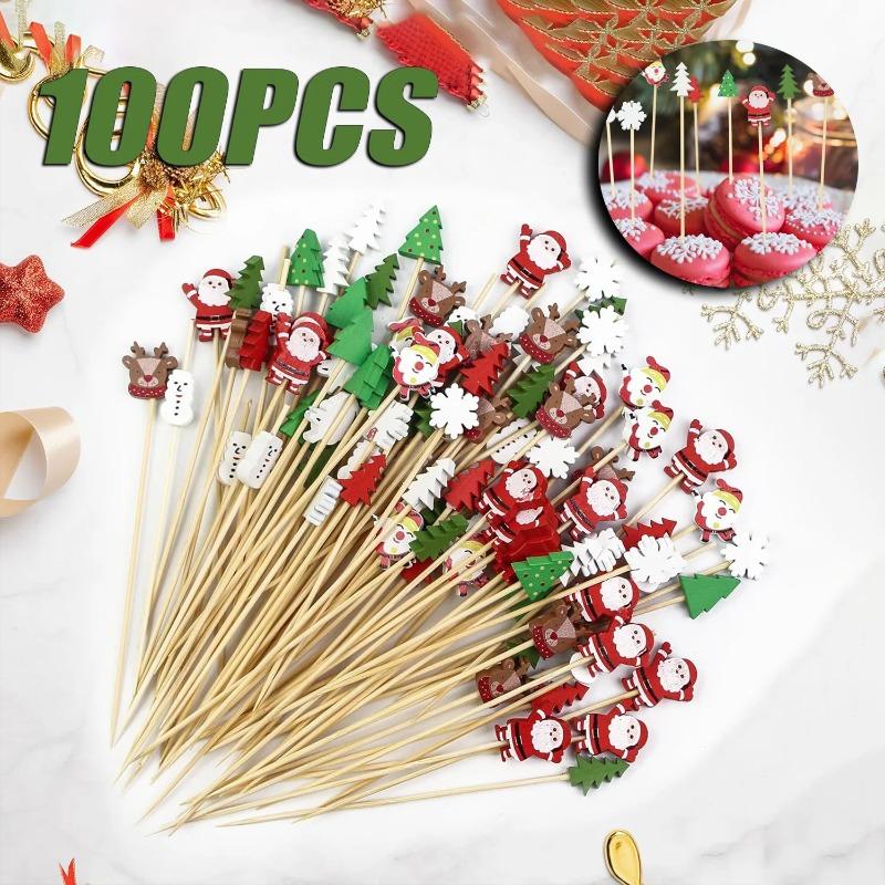 12CM Christmas Halloween Disposable Bamboo Fruit Sticks Snowflake Christmas Tree Santa Claus Fruit Sticks Christmas Decorations