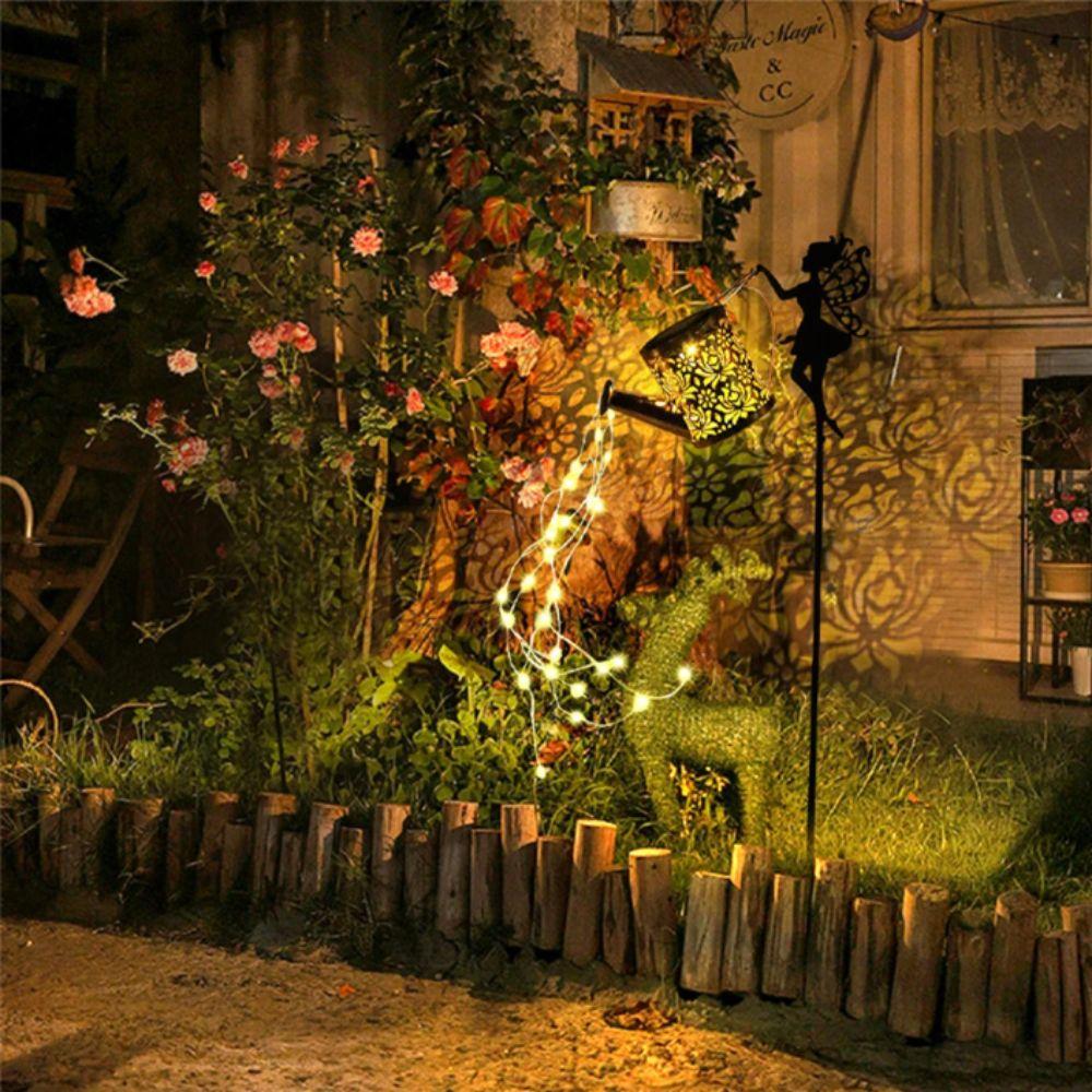 Solar Powered Solar Watering Can Lights Metal Construction Waterfall Effect Metal Kettle Lantern Hanging Style