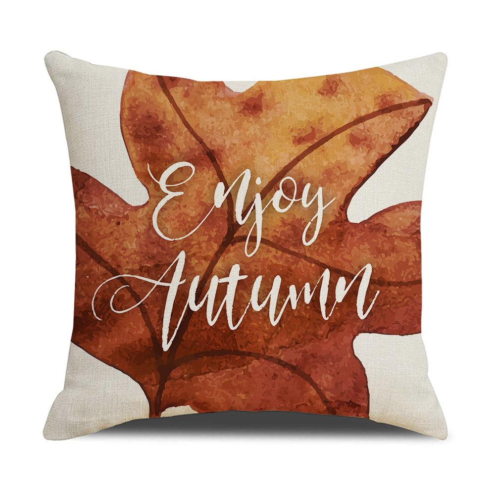 Home Autumn Harvest Pillow Cover New Pumpkin Maple Leaf Linen Print Sofa Pillow