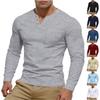 Men's Casual Solid-color Top, Men's Long-sleeved Button Pocket V-neck Top