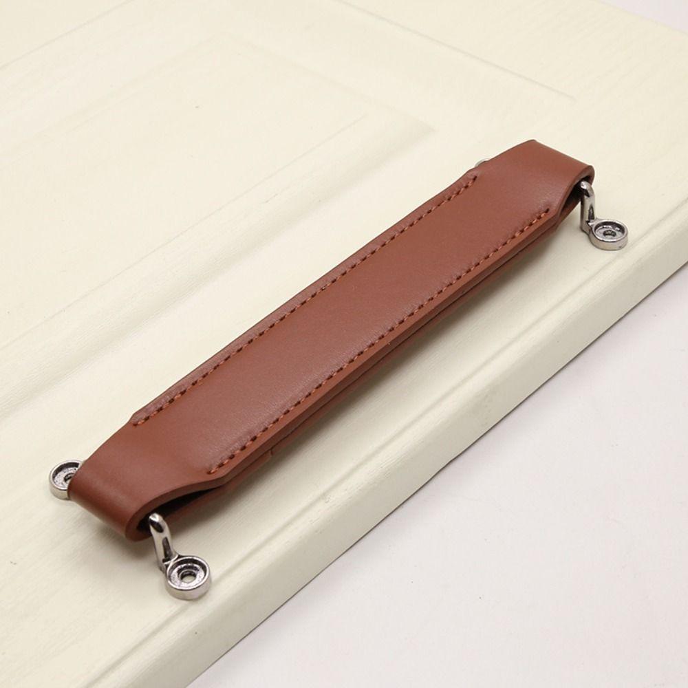 Brown Stool Pull Handle PU Cabinet Pulls Nordic Leather Handle Suitcase