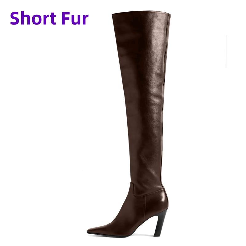 Western Women's Over the Knee High Boots Genuine Leather Heels Winter Shoes Ladies Black Brown Long Chelsea Boot Big Size 45