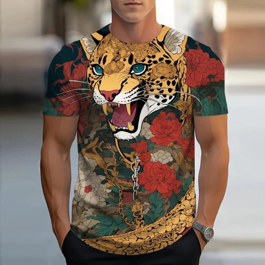 Summer Men T-shirt Summer Men Kids 3D Printed Leopard T-Shirt Fashion O-neck Tops Women Short Sleeve Streetwear Kid  T-shirt Y2k