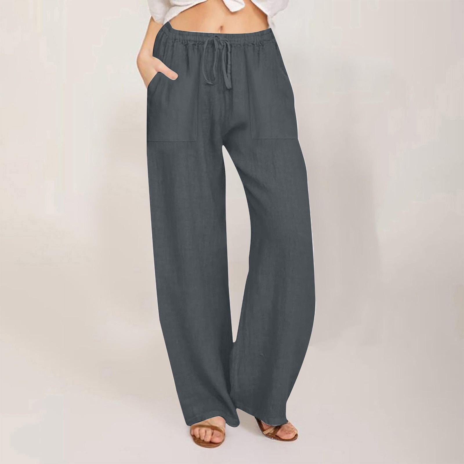 

Women s Fashion Color Drawstring Elastic Pocket Straight Leg Casual Pants XL