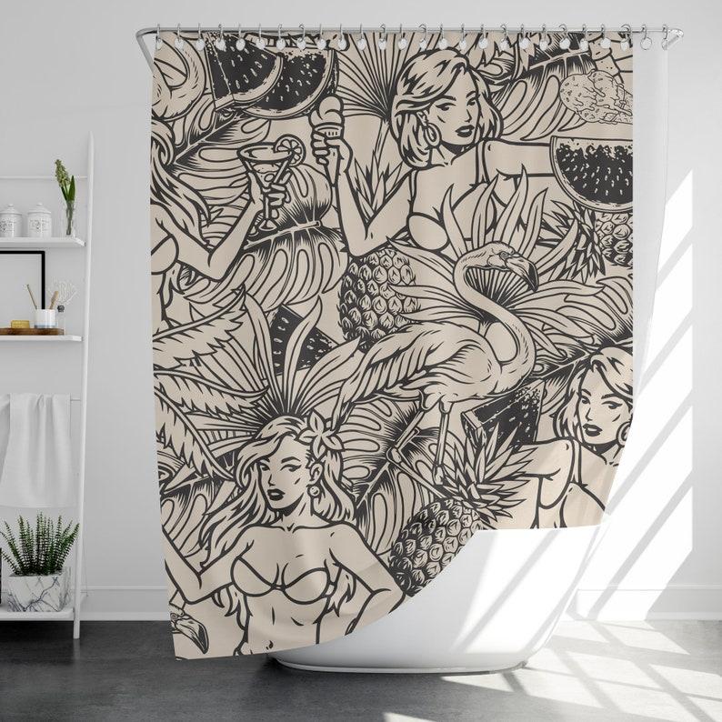 

Summer Party Shower Curtain With 12 Hooks, Modern Bathroom Decor, Housewarming Gift W60H190(CM)-1 Pcs