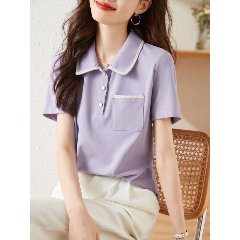 Polo Shirt Women's Short-sleeved Summer New Large-size Lapel Casual Fashion Thin T-shirt Top