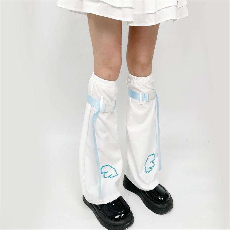 Aesthetic Vintage Wing Embroidered Leg Warmer for Women Harajuku Streetwear Fashion Knee Length Flared Leg Sleeve Cover