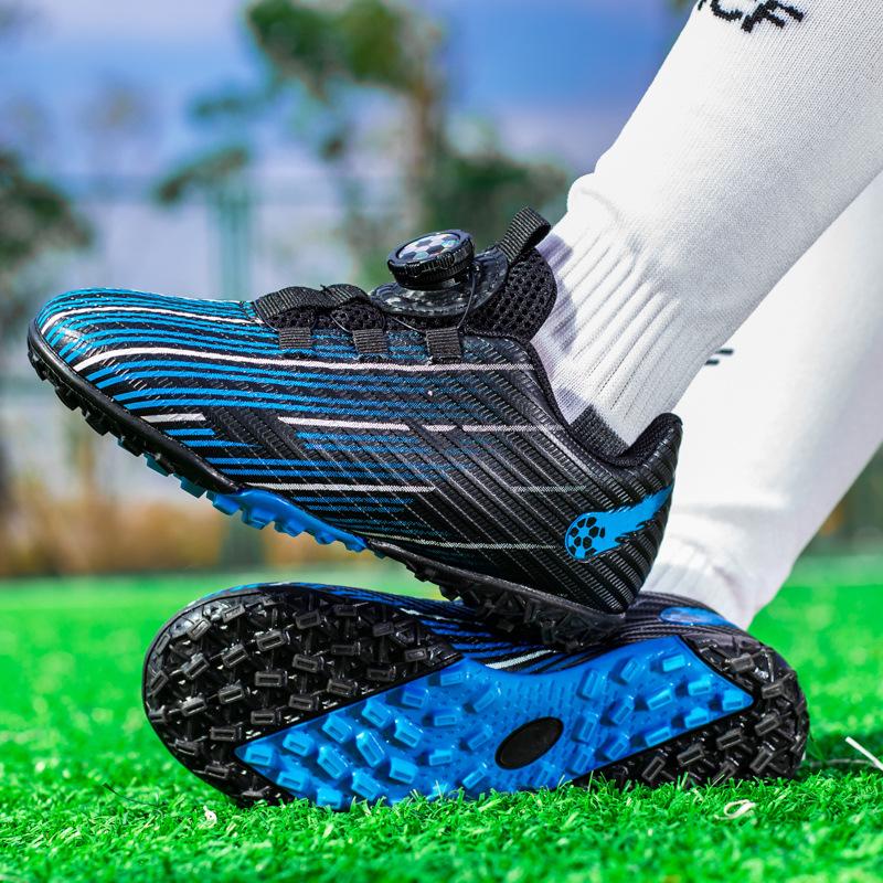 Children's Football Shoes, Boys and Girls Rotating Buckle Artificial Grass Flat-bottomed Broken Nail Training Shoes Outdoor Sports Shoes