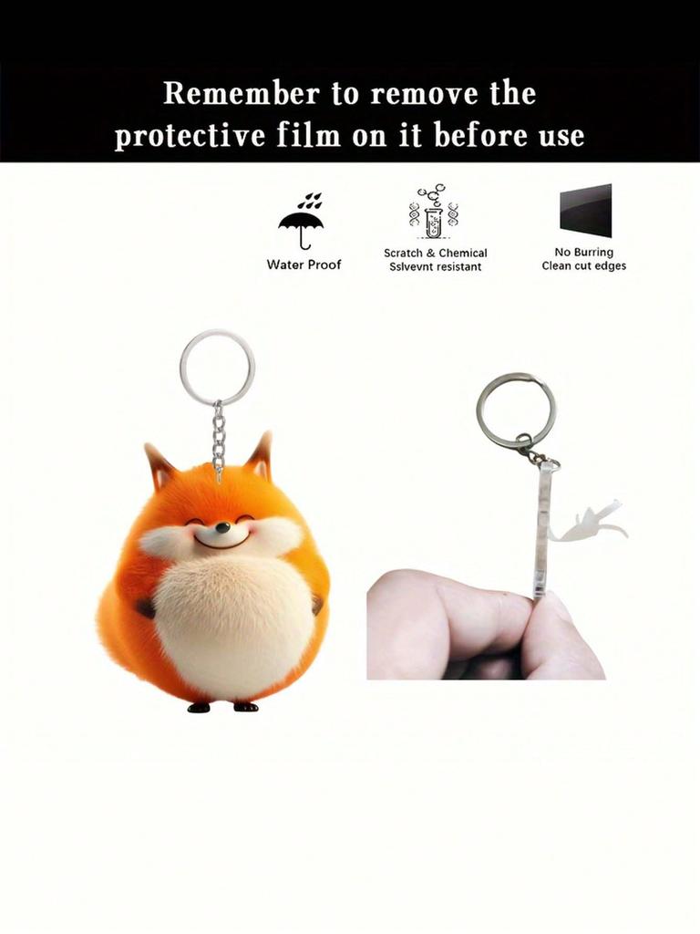 Cute acrylic fox keychain -2D pattern perfect for Thanksgiving backpack DIY holiday pendant, round buckle easy to install