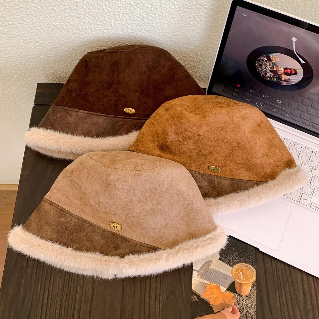 Winter Faux Suede Bucket Hat With Ear Flap For Women Warm Fashion Accessory