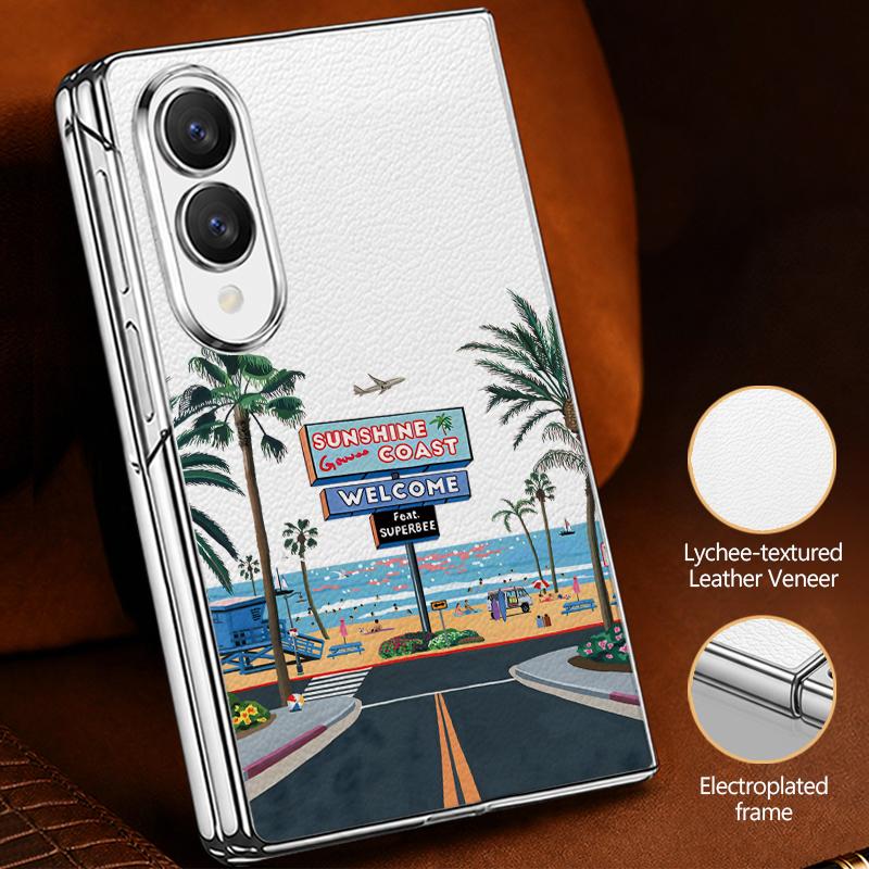 Mountain Valley Camping Art Case For Samsung Galaxy Z Fold 8 Ultra 7 6 5 4 Z Fold8 Fold7 Fold6 Fold5 Luxury Plating Leather Skin Phone Cover
