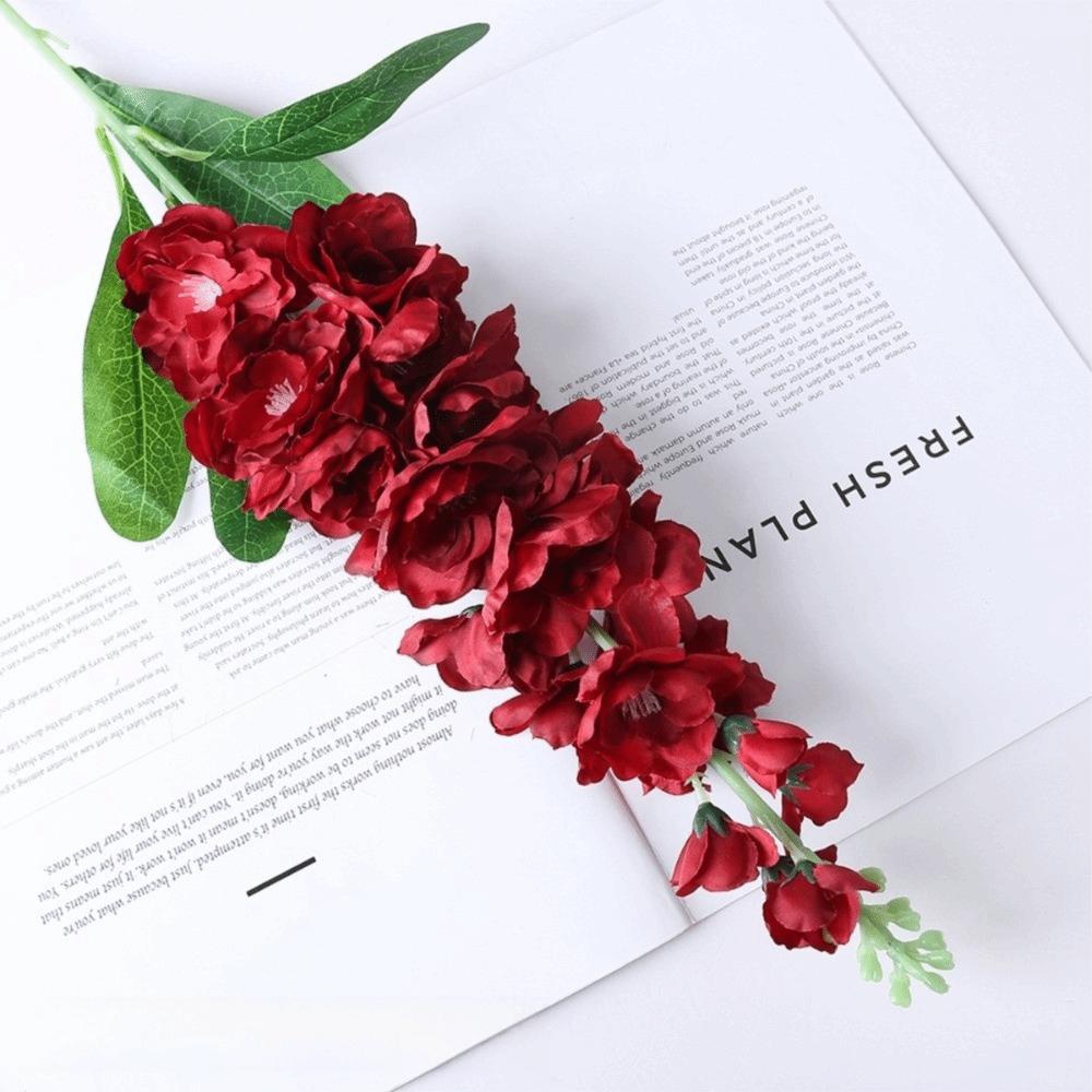 3D 85cm Artificial Violet with Leaves Long Stems Faux Larkspur Fake Bouquet Wedding