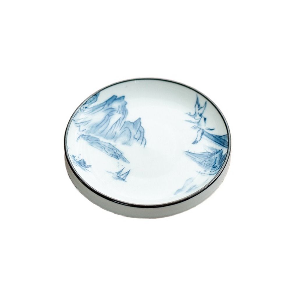 

2pcs Ceramic Blue and White Porcelain Vintage Cup Pad Snack Plates Tea Ceremony Accessories L