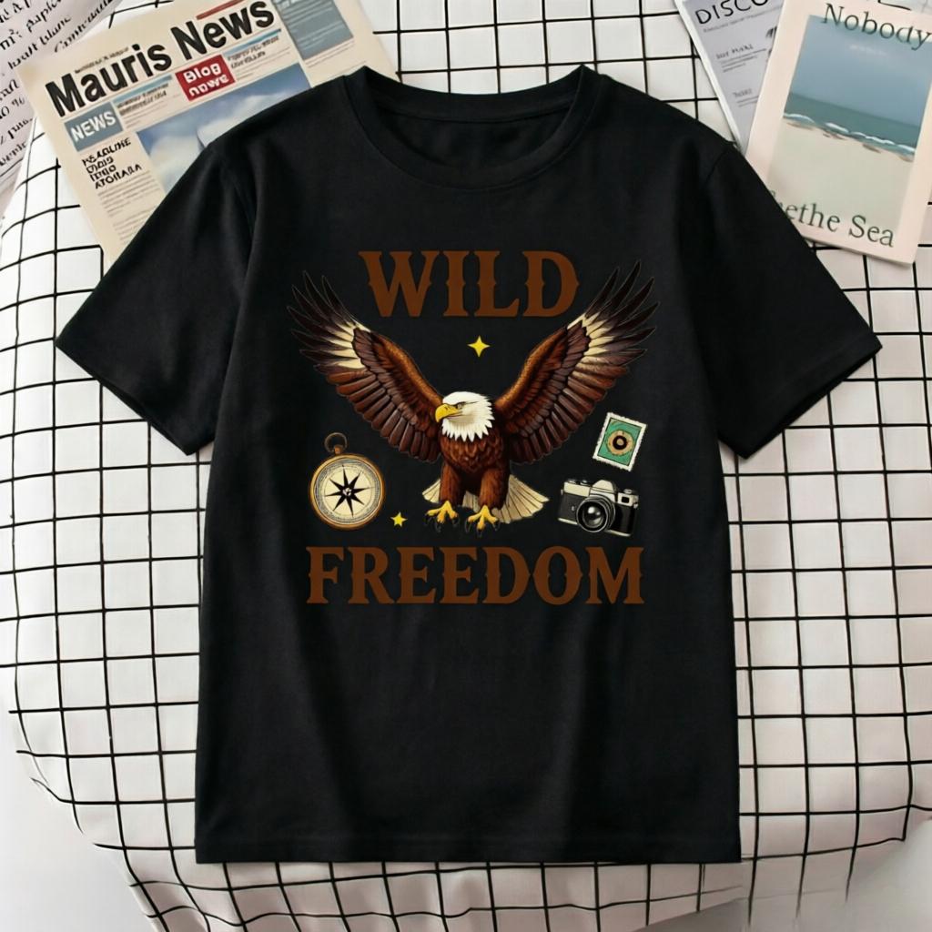 Unisex 100 Cotton Oversize T Shirt Wild Freedom Bald Eagle Compass Camera Print Vintage Adventure Outdoor Short Sleeve Tee
