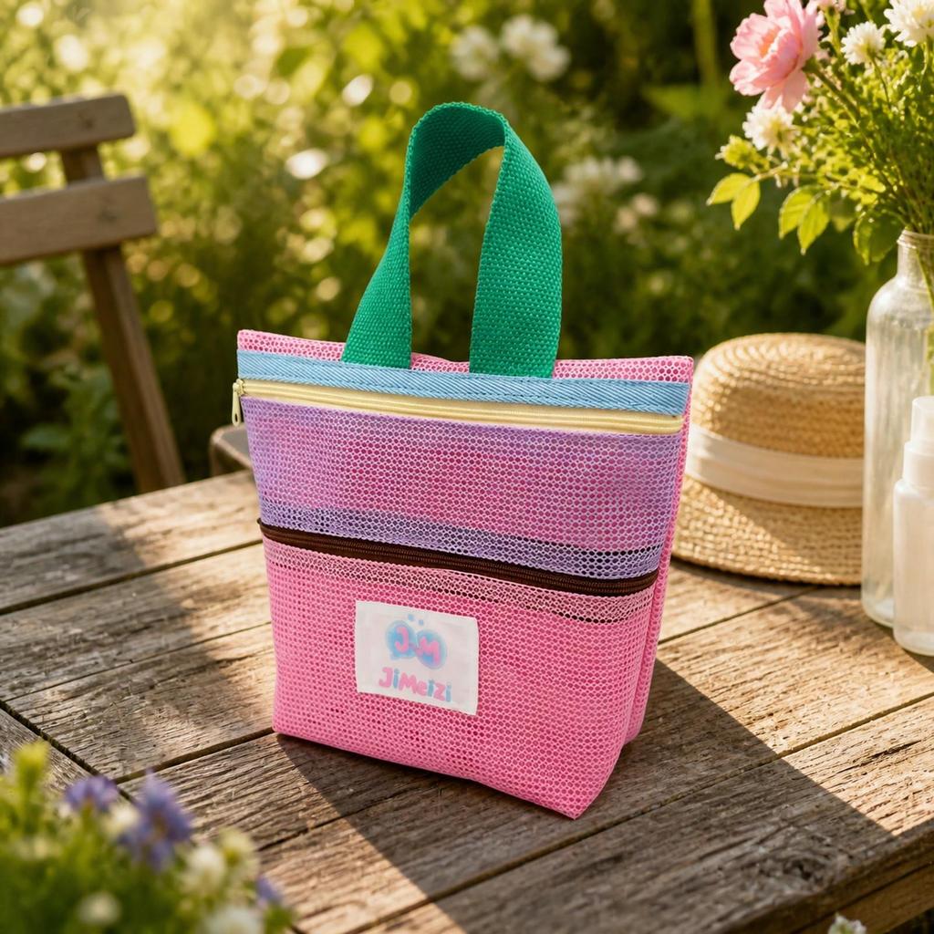 Handheld Mesh Storage Bag Multi-Functional with Two Zippered