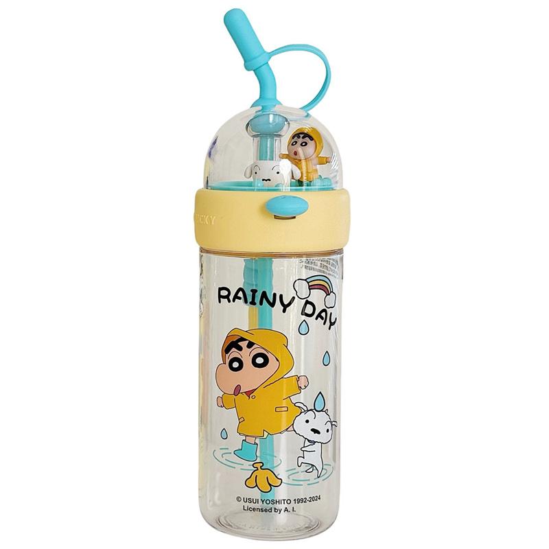 X&W Crayon Shin-Chan Plastic Water Bottle Transparent Straw Cup with Creative Toy Lid Summer Milk Tea Juice Water Cup for Kids