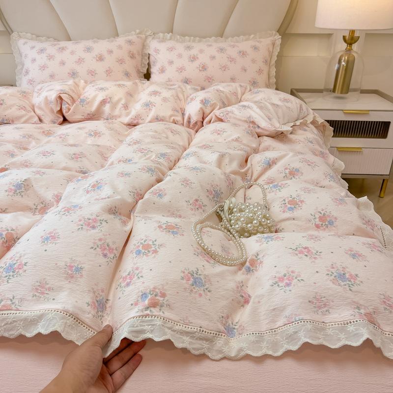 Summer new product bed three-piece set, aerobic double-layer yarn printing quilt cover, silky smooth, delicate and skin-friendly three-piece set