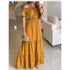 LYRIA Solid Boho Dress Women Fashion Elegant Beach Party Dress Casual Slash Neck Office Maxi Dresses For Woman Robe Femme