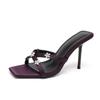 Purple Satin Rhinestone with Sandals Women's 2025 Summer New Cross-strap Open-toe Wear High-heeled Cool Slippers