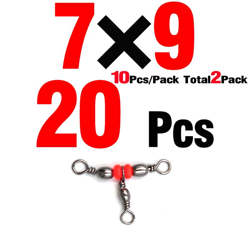 MNFT 20 Stück 11 Größen 3-Wege T-Drehgelenk Barrel Swivel Verbinder Rote Perlen Triple Swivel Kreuzleine Angelzubehör Angelzubehör