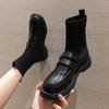 Women's Black Round Toe Loafers 2025 Autumn Winter Knit Elastic Socks Boots Retro Fashion Casual Comfortable Ankle