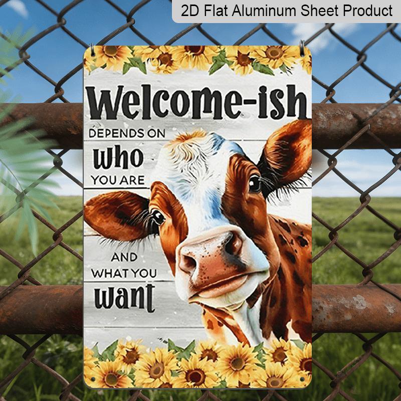 

2D Flat, 1pc, Welcome Cow with Flower Aluminum Sign (7.87*11.8), Yard Outdoor Decoration, Home Decor, Outdoor Decor, Yard Decor, Garden Decorations 20*30cm
