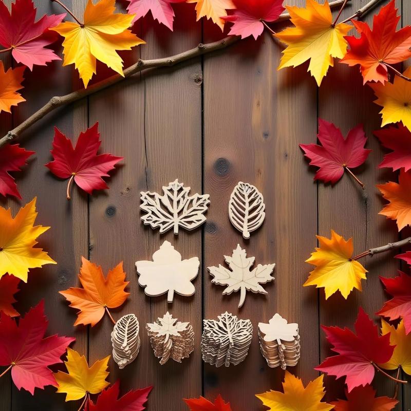 20PCS Hollow Out Leaf Piece Unfinished Wood Cutouts Maple Leaves Wooden Crafts Fall Leaves for Arts Crafts Decoration