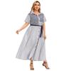 Plus Size Women Summer Striped Short Sleeve Tie Shirt Dress XL 2XL 3XL 4XL
