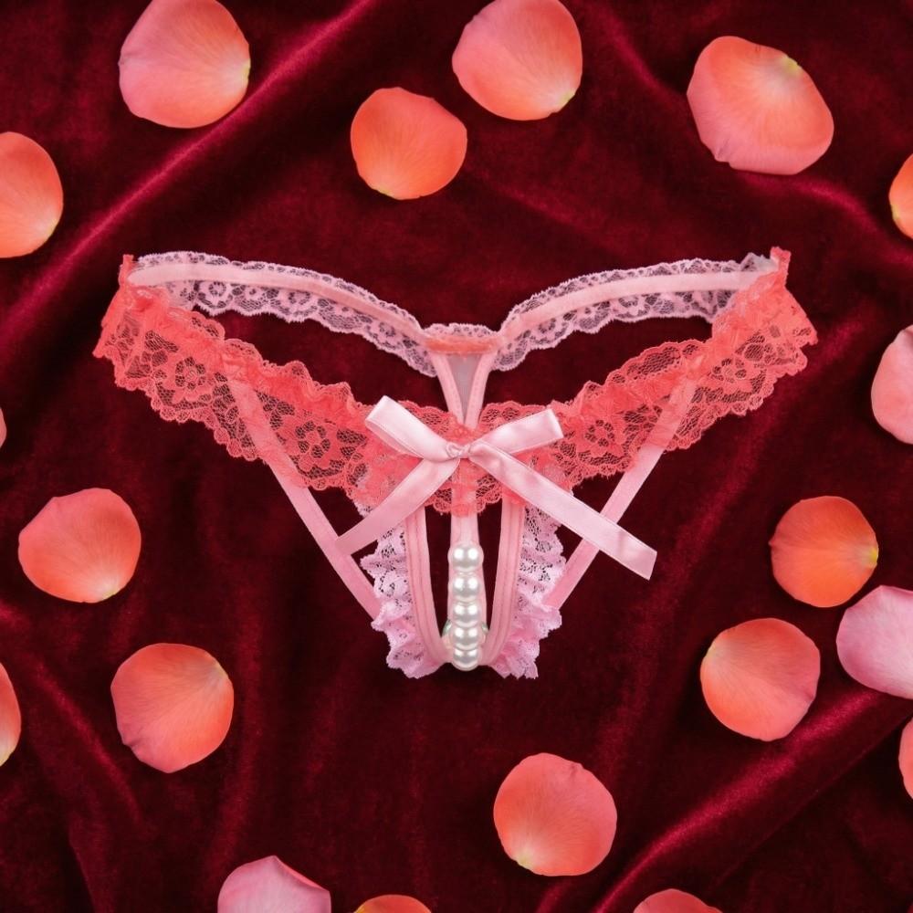 Open Crotch Lace Pearl Panties Low Waist See-through Thong Fashion Underwear for Women  Gifts