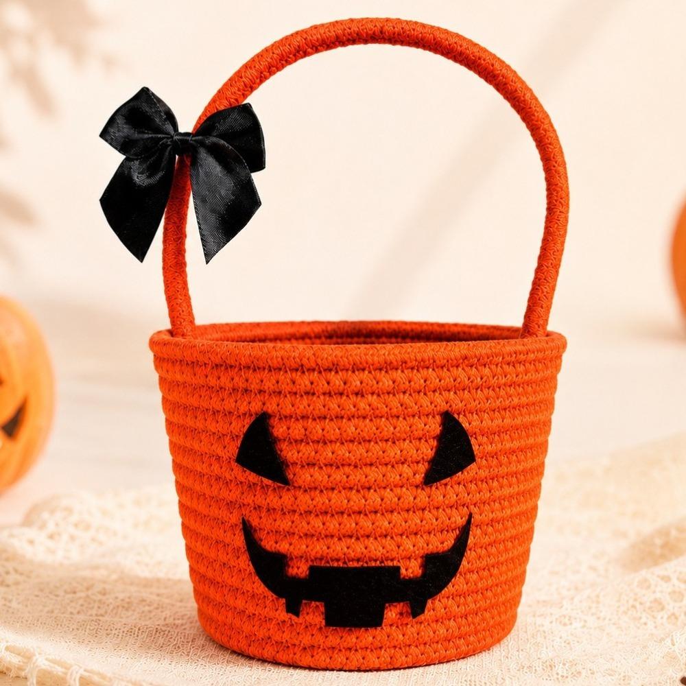 Baumwollseil Handgehaltene Leckerli-Körbchen Geflochtenes Kürbis-Geschenkkörbchen Kürbis-Süßigkeiten-Eimer Halloween
