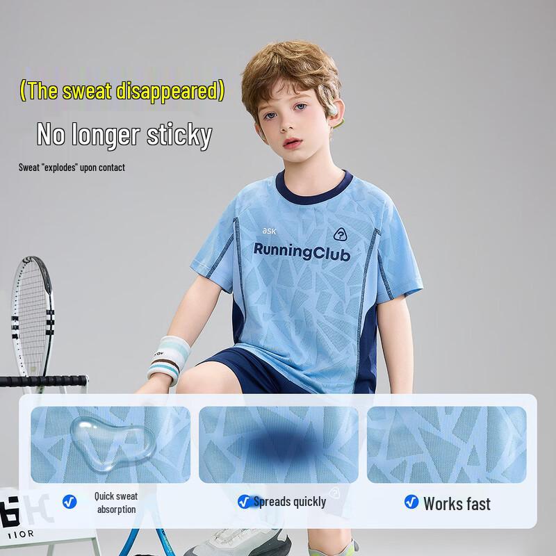 ASK JUNIOR Boys Quick-Dry Short Sleeve T-shirt & Sports Shorts Set