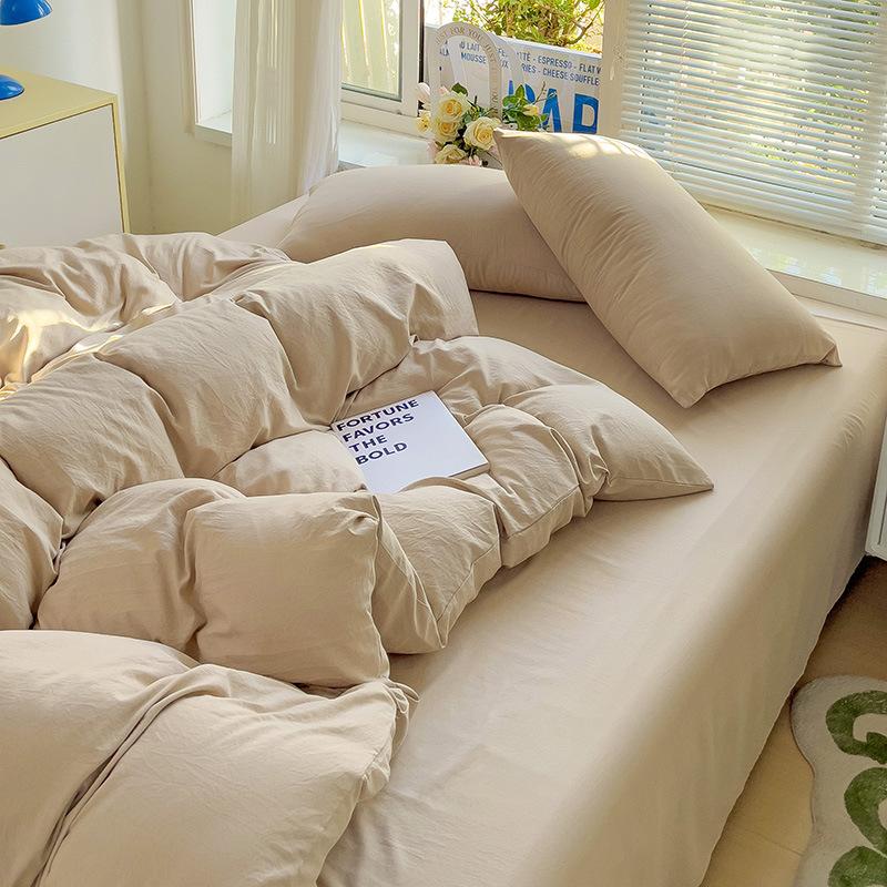 Washed Cotton 4-Pcs Set Class A Maternal Infant Grade Solid Color Single Quilt Set, Bed Sheet 4-Pcs Set, Small Fresh 3-Pcs Set